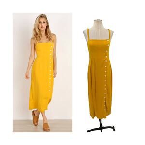 Capulet Janette Button Front Midi Dress Saffron Mustard Yellow Size Small